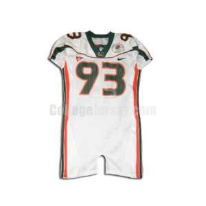  White No. 93 Team Issued Miami Nike Football Jersey 