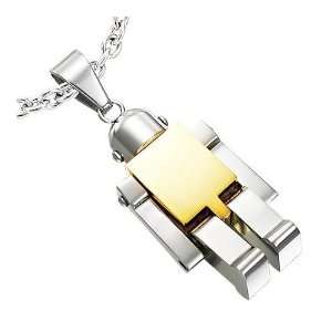   Polished Stainless Steel Gold LEGO Man Robot Pendant Necklace Jewelry