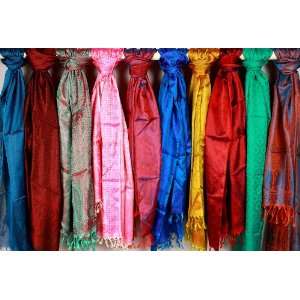  Lot of Ten Pure Silk Jamawar Stoles with Tanchoi Weave 