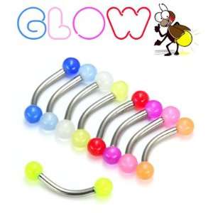  16g GLOW BALL Bent Eyebrow Barbell Ring 1/4~6mm Glow 