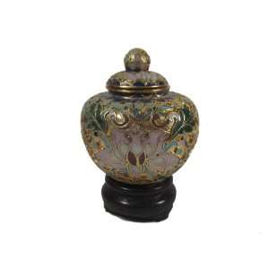  Cloisonne Jar and Wood Stand