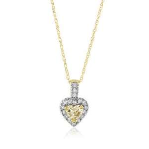   Carat White and Champagne Diamond Heart Pendant w/ 18 Gold Rope Chain