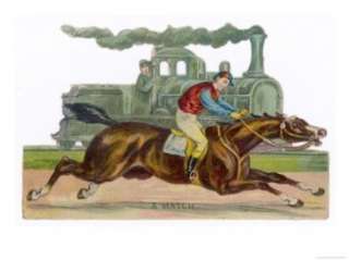  Racehorse Competes with a Steam Engine Giclee Poster Print 