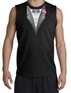 Tuxedo Muscle Tee with Pink Flower   Black Clothing