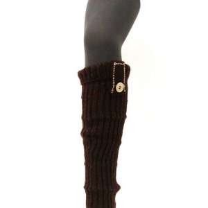  Chocolate Rib Knit Leg Warmers with Embellished Wooden 