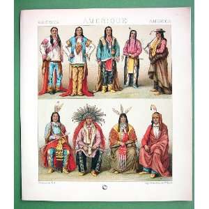 COSTUME of North America Indians Sioux Yute   SUPERB Antique Print in 