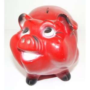  Vintage Big Red Piggy Bank 