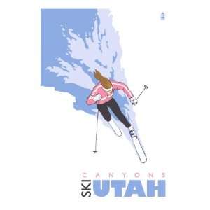 Canyons, Utah, Stylized Skier Premium Poster Print, 18x24 