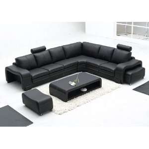  Mateo Black Full Leather Sectional Sofa Set   RSF
