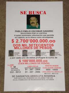 PABLO ESCOBAR KING OF COCAINE WANTED POSTER 11X17  
