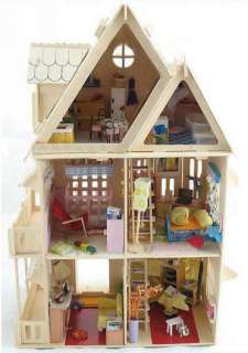 wooden puzzle dollhouse 21 doll wood house 6 rooms kit  