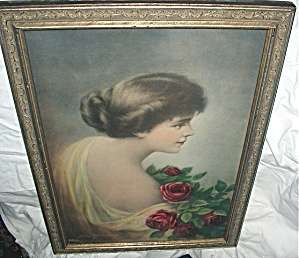Zula Kenyon Rare Large Signed Original Victorian Lady,Red Roses 