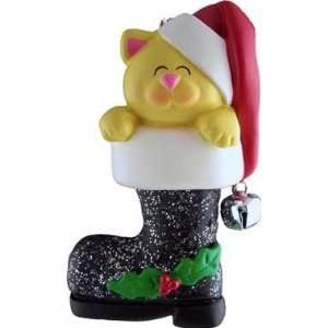  3949 Cat in Santas Boot Personalized Christmas Ornament 