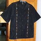 CITY IMPACT Black Embroidered MEXICAN WEDDING SHIRT Button Down Size L