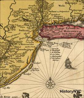 1685 BIG BEAUTIFUL DUTCH MAP NEW YORK MAINE EAST COAST  