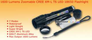 1600 Lumen CREE XM L T6 LED 18650 Flashlight Torch Zoom Lamp Light 