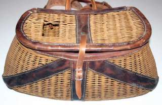 Vintage Leather & Wicker Fishing Creel   Antique  