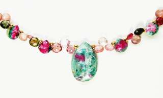 20K Ruby Zoisite Pink Green Tourmaline Pearl Necklace  