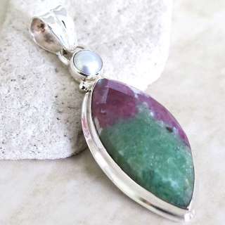 ATTRACTIVE NATURAL RUBY ZOISITE 925 STERLING SILVER PENDANT  