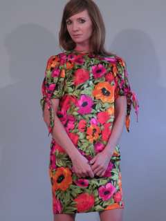 GATI couture dress GORGEOUS colorful FLORAL silk 4 S  