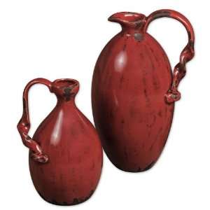 Uttermost 15.5 Inch Amon Pitchers Set/2 Distressed, Faded Red w/ Aged 