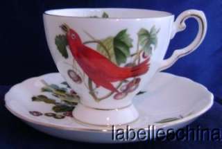 Royal Chelsea Teacup and Saucer Audubon Birds Summer Tanager gilt trim 