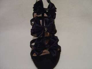 Marinelli Black Satin Bow and Rhinestone Strappy Heels NIB $98 