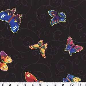  4445 Wide Butterflies Black Fabric By The Yard Arts 