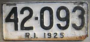 1925 RHODE ISLAND LICENSE PLATE # 42 093  