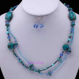 Handmade pearls crystal chips howlite turquoise beads pendant long 