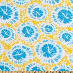 58 Wide Cotton Jersey Knit Spiro Burst Yellow/Turquoise/White Fabric 