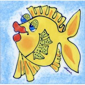   Art Hot Pad Trivet By Diane Artware   6 X 6 Inch   Yellow Tang Fish