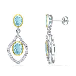  Sterling Silver, Yellow Rhodium Plated, Diamond and Blue 