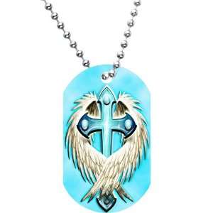  Embraced Wing Cross Dog Tag Necklace Jewelry
