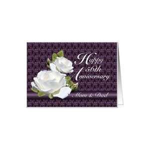  56th Anniversary for Parents, White Roses Card Health 