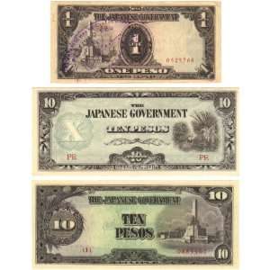  World War II Philippines 1 & 10 Pesos Japanese Invasion 