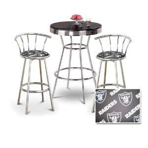  Chrome Bar Table & 2 Chrome 29 Oakland Raiders NFL Fabric Seat 