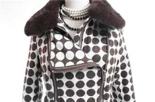 NWT AUTH $1250 Gaspard Yurkievich Fur Collar Polka Dot Wool Coat Gray 