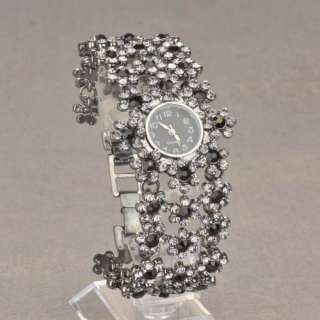 Gracious Swarovski Crystal Flower Smoky Ladies Wrist Bracelet Bangle 
