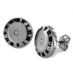  Stainless Steel Roman Numeral Stud Earrings with CZ West 