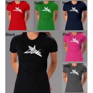 Womens PINK Fighter Jet Word Art Shirt XL   Created out of the words 