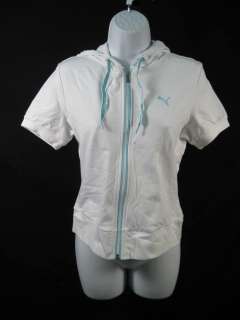 NWT PUMA White Blue Trim Zip Short Sleeve Sweatshirt XS  