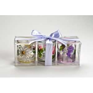  Spring Mix Crackle Glass Votive Holder Gift set, 3pc 