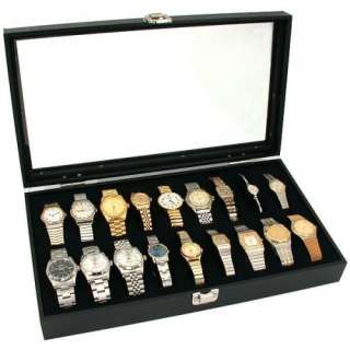   18pc Black Watch Travel Tray Showcase Display Case Unit W/ Glass Top