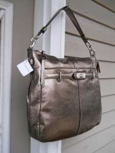   Gunmetal Metallic Leather Ashlyn Hobo Handbag 18211 $328+  