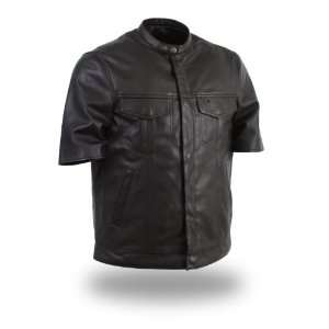   Manufacturing Mens Half Sleeve Leather Shirt (Black, XXXXX Large