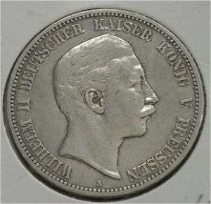 GERMANY PRUSSIA SILVER THALER 5 MARK 1904 XF  