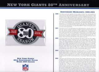 New York Giants 80th Anniversary Patch Willabee Ward  