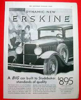 1930 *ERSKINE AUTO* MAGAZINE AD DYNAMIC NEW STUDEBAKER  