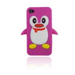  Hot Pink Cute Penguin Animal Silicone Case for Iphone 4 